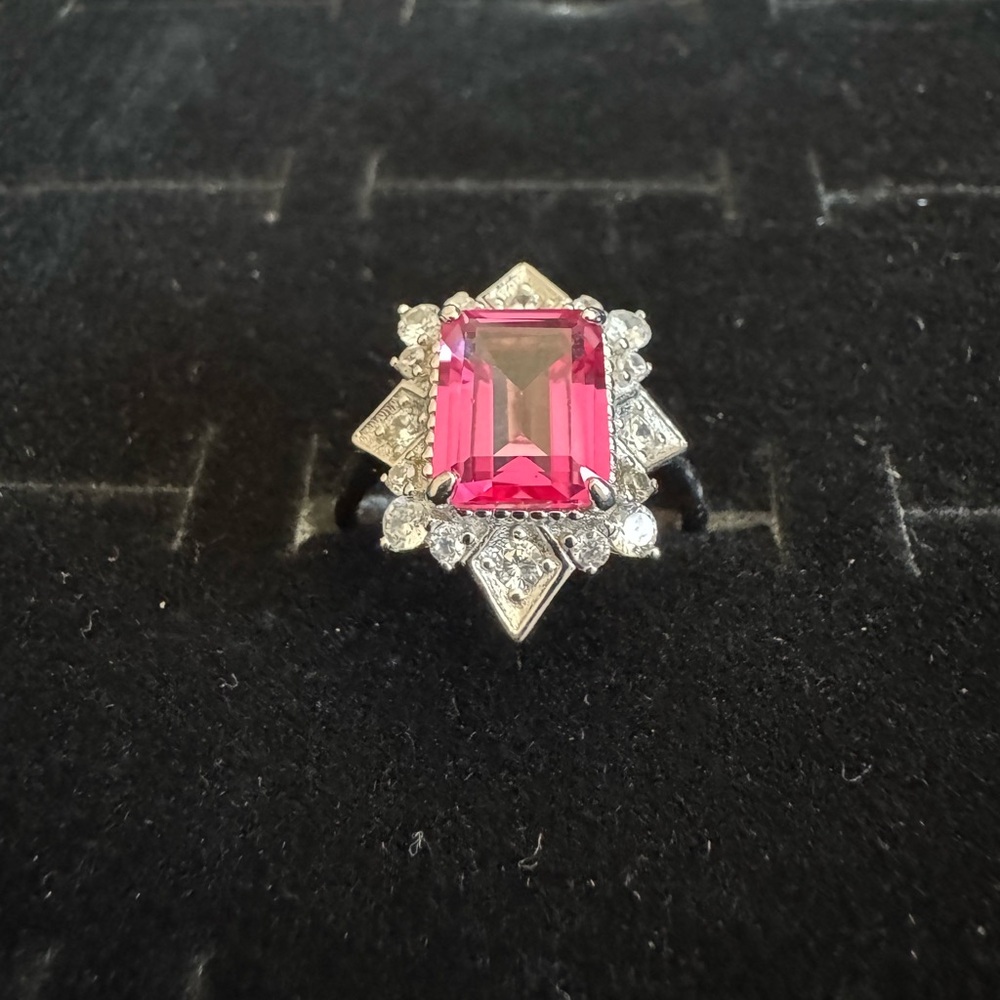 Natural Rhodolite Garner Ring with White Topaz accents 925 Sterling Silver NWOT